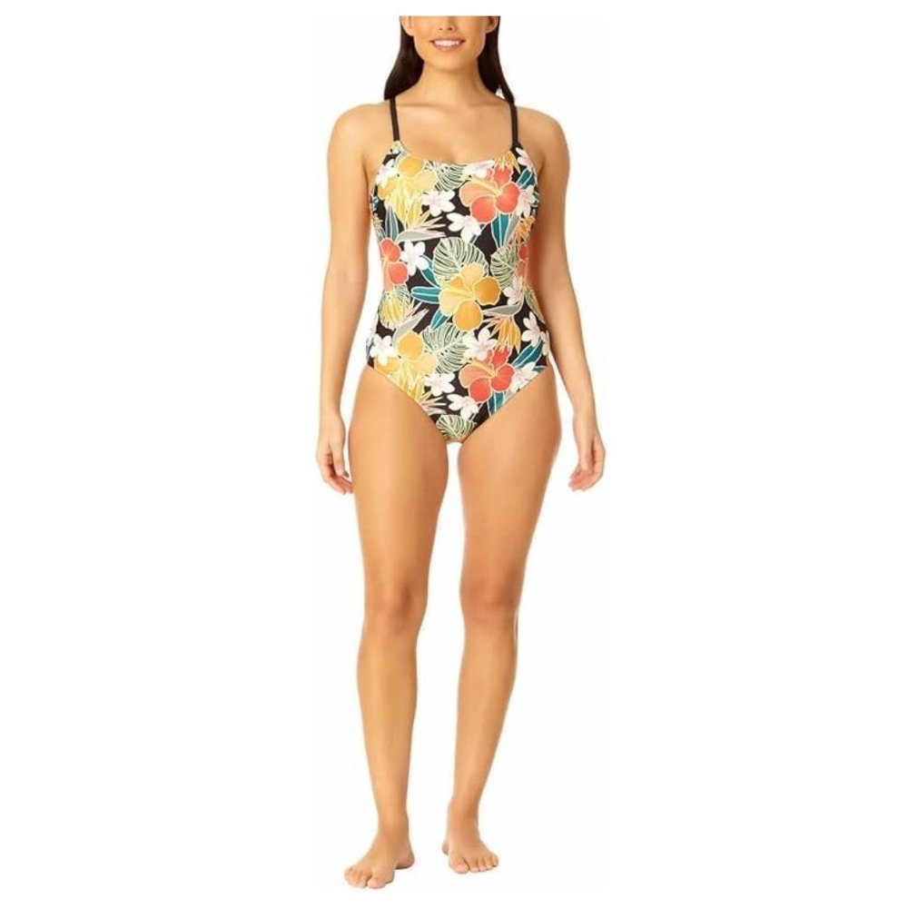 NWT Hurley Women's One Piece Cross Back Swimsuit Cayman Palms Size S $65 4HLA1
